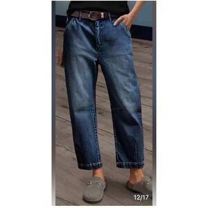 NWT Flamingals Barrel Jeans XL Dark Wash Mid Rise Stretch Crop Baggy Streetwear